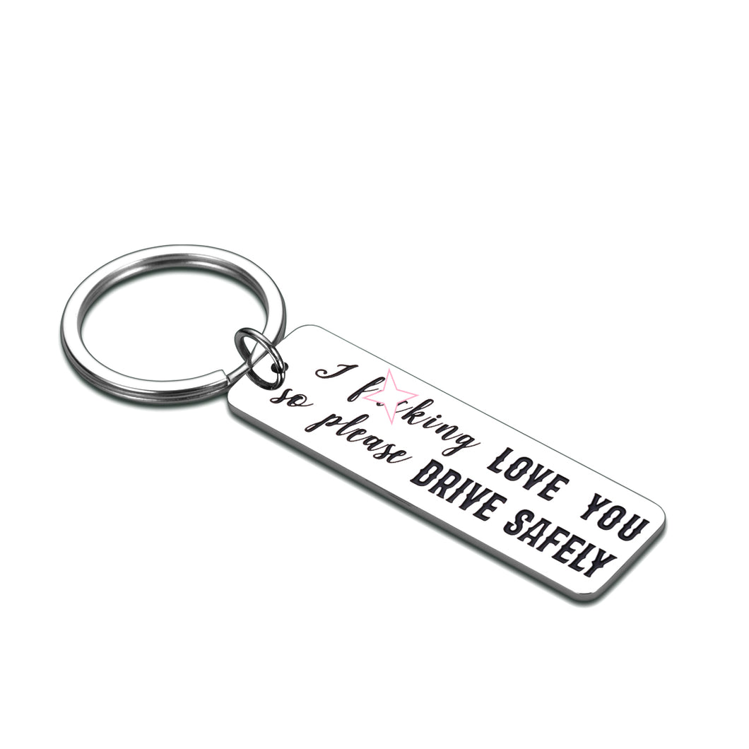 Drive Safe Keychain for Boyfriend I Love You Birthday Gifts for Men Husband from Wife Girlfriend Valentines Fathers Day Gift for Dad Him Her New Driver Trucker Christmas Couple Present Anniversary