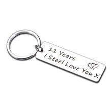 Load image into Gallery viewer, Keychain for 11 Year Anniversary Wedding Gift for Husband Wife Him Her 11th Anniversary Valentiens Day Gifts for Boyfriend from Girlfriend Birthday Christmas Present Funny I Steel Love You Couple Gift
