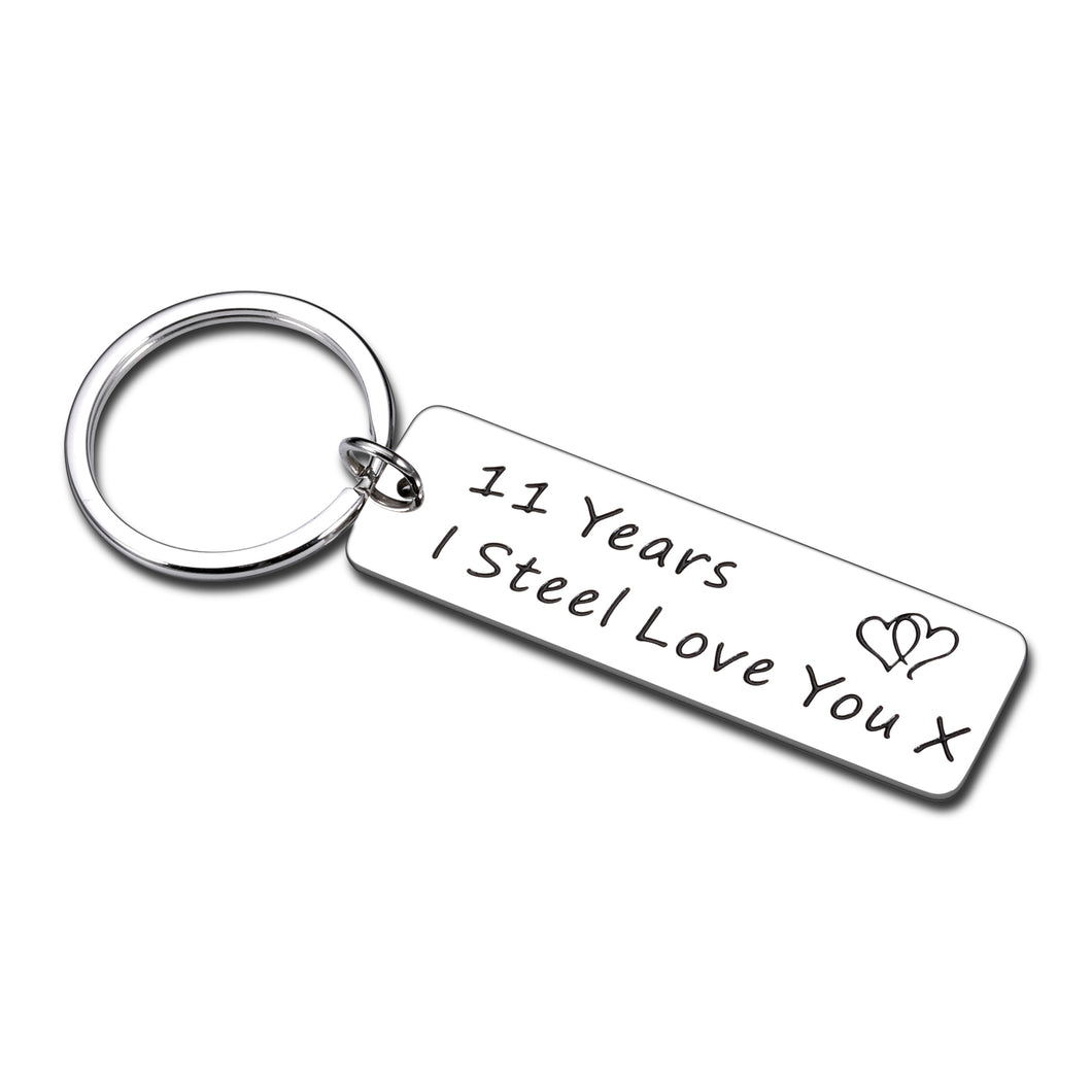 Keychain for 11 Year Anniversary Wedding Gift for Husband Wife Him Her 11th Anniversary Valentiens Day Gifts for Boyfriend from Girlfriend Birthday Christmas Present Funny I Steel Love You Couple Gift