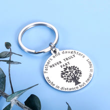 Load image into Gallery viewer, Fathers Day Keychain Dad Gift from Daughter Kids Christmas Birthday Present for Dad Daddy Papa Valentine Day Family Gift for Men Stepdad Fathers and Daughters Never Truly Part Keyring Stocking Stuffer
