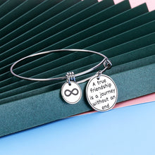 Load image into Gallery viewer, Friendship Gift for Best Friend BFF Sister Women Bracelet for Birthday Christmas Long Distance Relationship Gift for Her Teen Girls Graduation Bangle Jewelry A True Friendship is A Journey Without End

