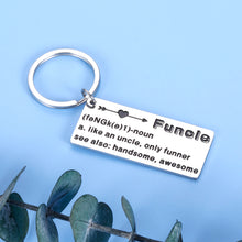 Load image into Gallery viewer, Uncle Father’s Day Keychain Gifts for Men Him from Niece Nephew Kids Adult Funny Birthday Christmas Family Present for New Uncle Brother Funcle Definition Keyring Stocking Stuffers Thanksgiving Gift

