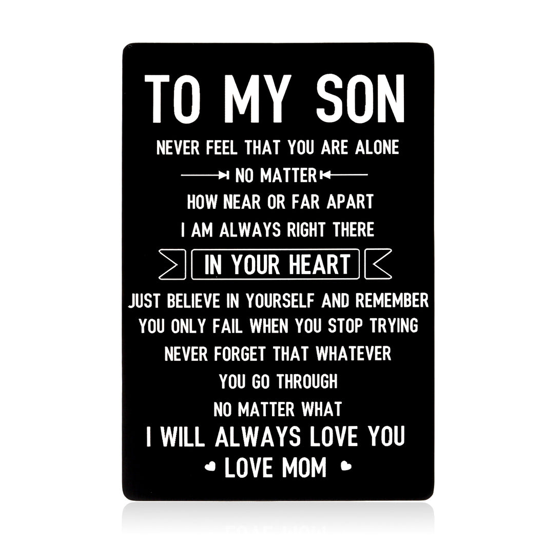 To My Son Wallet Card for Men Teen Boys Stocking Stuffers Sweet 16 18 21 Birthday Valentine Gifts for Him Male Adult Son Stepson from Mom Inspirational Christmas Graduation First Time Fathers Day Gift