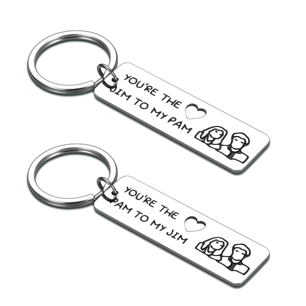 Jim and Pam Keychain The Office Couple Gifts for Boyfriend Wife from Girlfriend Husband TV Show Merchandise Keyring Set of 2 for Fans Him Her You’re The Jim to My Pam Gift Wedding Anniversary Present