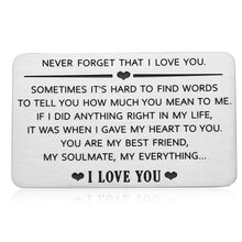 Load image into Gallery viewer, Husband Boyfriend Christmas Gifts Wallet Insert for Men Him from Wife Girlfriend Birthday Valentines Present Love Card for Hubby Fiancé Groom Fathers Day Anniversary New Year Wedding Gift Him Her
