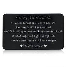 Load image into Gallery viewer, Wallet Insert Valentines Day Card Gift for Husband Men from Wife Women Christmas Birthday Present Hubby Wifey Never Forget I Love You Wedding Anniversary Gift New Year Thanksgiving Fathers Day Him
