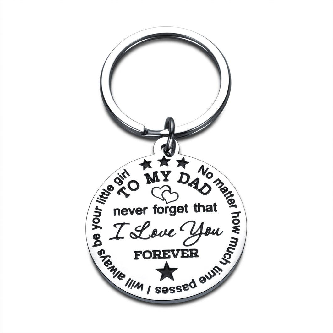 Dad Gifts Valentine Fathers Day Keychain for Daddy Step Dad Men Birthday Christmas Gift from Daughter Stepdaughter Kid Never Forget I Love You Forever Wedding Thanksgiving Present Keyring for Papa Him